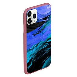 Чехол iPhone 11 Pro матовый Синие волны на чёрном фоне, цвет: 3D-малиновый — фото 2