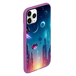 Чехол iPhone 11 Pro матовый Neon metropolis in the future - ai art fantasy, цвет: 3D-фиолетовый — фото 2