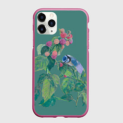 Чехол iPhone 11 Pro матовый Малина и синичка, цвет: 3D-малиновый