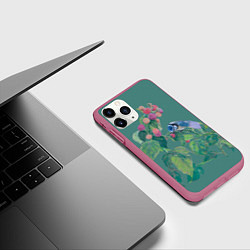 Чехол iPhone 11 Pro матовый Малина и синичка, цвет: 3D-малиновый — фото 2