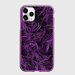 Чехол iPhone 11 Pro матовый Фиолетовая трава на чёрном фоне, цвет: 3D-фиолетовый