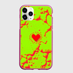 Чехол iPhone 11 Pro матовый Сердечко на кислотном фоне, цвет: 3D-малиновый