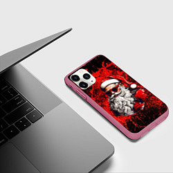 Чехол iPhone 11 Pro матовый Санта Клаус в красках, цвет: 3D-малиновый — фото 2