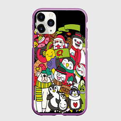 Чехол iPhone 11 Pro матовый Новогодние друзья, цвет: 3D-фиолетовый
