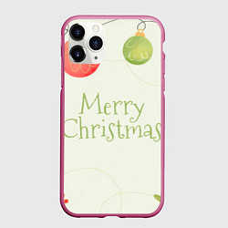 Чехол iPhone 11 Pro матовый Нежный зеленый merry Christmas, цвет: 3D-малиновый