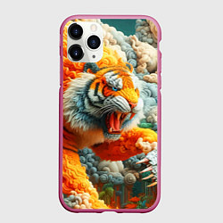 Чехол iPhone 11 Pro матовый Сказочный облачный тигр - нейроарт фантазия, цвет: 3D-малиновый