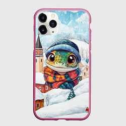 Чехол iPhone 11 Pro матовый Милая зеленая новогодняя змейка, цвет: 3D-малиновый