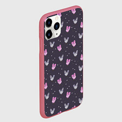 Чехол iPhone 11 Pro матовый Голуби и семечки на темном, цвет: 3D-малиновый — фото 2