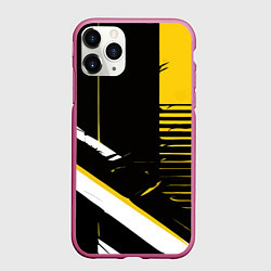 Чехол iPhone 11 Pro матовый Красно-жёлтые полосы на чёрном фоне, цвет: 3D-малиновый