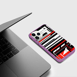 Чехол iPhone 11 Pro матовый Красно-белые технологические линии на чёрном фоне, цвет: 3D-фиолетовый — фото 2