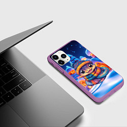 Чехол iPhone 11 Pro матовый Новогодняя змейка и неоновые домики, цвет: 3D-фиолетовый — фото 2