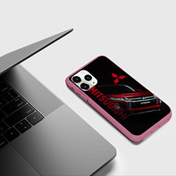 Чехол iPhone 11 Pro матовый Mitsubishi логотип, цвет: 3D-малиновый — фото 2