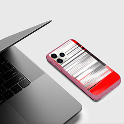 Чехол iPhone 11 Pro матовый Чёрные вертикальные полосы на красно-белом фоне, цвет: 3D-малиновый — фото 2