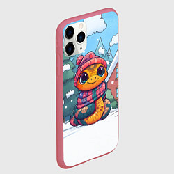 Чехол iPhone 11 Pro матовый Милая новогодняя змейка 2025, цвет: 3D-малиновый — фото 2