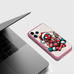 Чехол iPhone 11 Pro матовый Новогодняя женщина-паук с горячим шоколадом, цвет: 3D-малиновый — фото 2