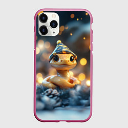 Чехол iPhone 11 Pro матовый Змейка в желтых огоньках, цвет: 3D-малиновый
