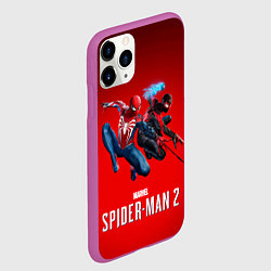 Чехол iPhone 11 Pro матовый Два паука Marvel spider man 2, цвет: 3D-фиолетовый — фото 2