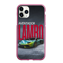 Чехол iPhone 11 Pro матовый Lamborghini Aventador, цвет: 3D-малиновый