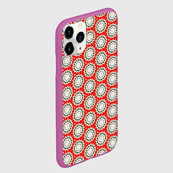 Чехол iPhone 11 Pro матовый Геометрические цветы на красном, цвет: 3D-фиолетовый — фото 2