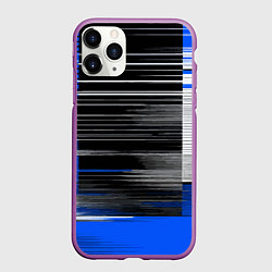 Чехол iPhone 11 Pro матовый Белые вертикальные полосы на чёрно-синем фоне, цвет: 3D-фиолетовый