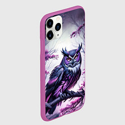 Чехол iPhone 11 Pro матовый Черно фиолетовая сова сидит на ветке, цвет: 3D-фиолетовый — фото 2