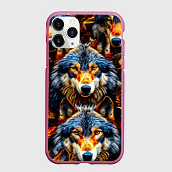 Чехол iPhone 11 Pro матовый Волчары, цвет: 3D-малиновый