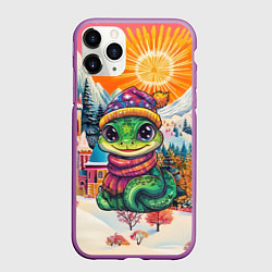 Чехол iPhone 11 Pro матовый Маленькая зеленая новогодняя змея 2025, цвет: 3D-фиолетовый