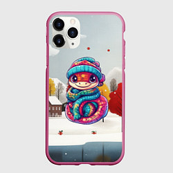 Чехол iPhone 11 Pro матовый Разноцветная новогодняя змейка, цвет: 3D-малиновый