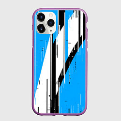 Чехол iPhone 11 Pro матовый Чёрно-белые вертикальные полосы на синем фоне, цвет: 3D-фиолетовый