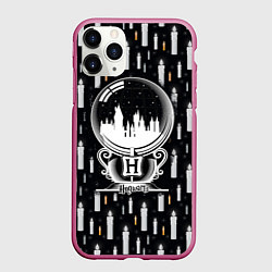 Чехол iPhone 11 Pro матовый Гарри Поттер - Шар и свечи black and white, цвет: 3D-малиновый
