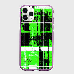 Чехол iPhone 11 Pro матовый Зелёно-белый гранж на чёрном фоне, цвет: 3D-фиолетовый