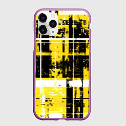 Чехол iPhone 11 Pro матовый Жёлто-белый гранж на чёрном фоне, цвет: 3D-фиолетовый