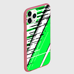 Чехол iPhone 11 Pro матовый Чёрно-белые глитч полосы на зелёном фоне, цвет: 3D-малиновый — фото 2