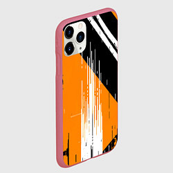 Чехол iPhone 11 Pro матовый Вертикальные чёрные линии на оранжево-белом фоне, цвет: 3D-малиновый — фото 2