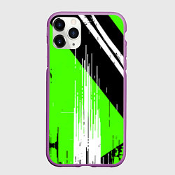 Чехол iPhone 11 Pro матовый Вертикальные чёрные линии на зелёно-белом фоне, цвет: 3D-фиолетовый