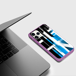 Чехол iPhone 11 Pro матовый Чёрно-синие вертикальные и горизонтальные полосы н, цвет: 3D-фиолетовый — фото 2