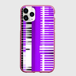 Чехол iPhone 11 Pro матовый Белые полосы на чёрно-фиолетовом фоне, цвет: 3D-малиновый