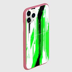 Чехол iPhone 11 Pro матовый Вертикальные чёрно-белые линии на зелёном фоне, цвет: 3D-малиновый — фото 2