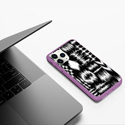 Чехол iPhone 11 Pro матовый Штриховка - геометрическая абстракция, цвет: 3D-фиолетовый — фото 2