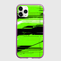 Чехол iPhone 11 Pro матовый Горизонтальные чёрно-белые линии на зелёном фоне, цвет: 3D-фиолетовый