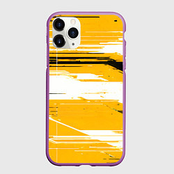 Чехол iPhone 11 Pro матовый Горизонтальные чёрно-белые линии на жёлтом фоне, цвет: 3D-фиолетовый