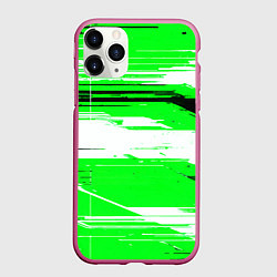 Чехол iPhone 11 Pro матовый Горизонтальные чёрно-белые линии на зелёном фоне, цвет: 3D-малиновый