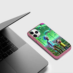 Чехол iPhone 11 Pro матовый Рик и Морти в фантастическом неоновом грибном лесу, цвет: 3D-малиновый — фото 2