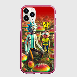 Чехол iPhone 11 Pro матовый Рик и Морти заблудились в мухоморном поле, цвет: 3D-малиновый