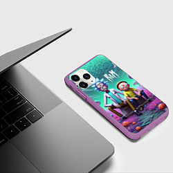 Чехол iPhone 11 Pro матовый Рик и Морту на сказочной грибной планете - нейроар, цвет: 3D-фиолетовый — фото 2