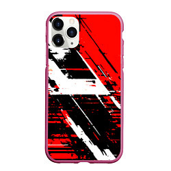 Чехол iPhone 11 Pro матовый Diagonal black and white stripes on a red backgrou, цвет: 3D-малиновый