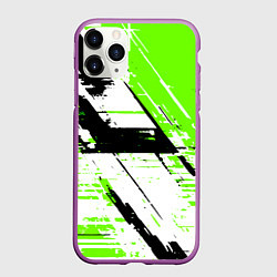 Чехол iPhone 11 Pro матовый Diagonal black and green stripes on a white backgr, цвет: 3D-фиолетовый