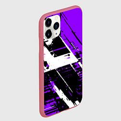 Чехол iPhone 11 Pro матовый Diagonal black and white stripes on a purple backg, цвет: 3D-малиновый — фото 2