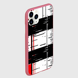 Чехол iPhone 11 Pro матовый Чёрные и красные полосы на белом фоне, цвет: 3D-малиновый — фото 2