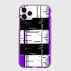 Чехол iPhone 11 Pro матовый Чёрные и фиолетовые полосы на белом фоне, цвет: 3D-фиолетовый